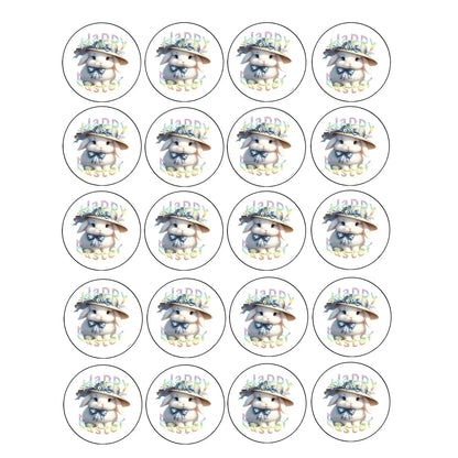 Easter Bunny in Hat Edible Cookie & Cupcake Toppers – 20 Precut 20 precut topper designs.