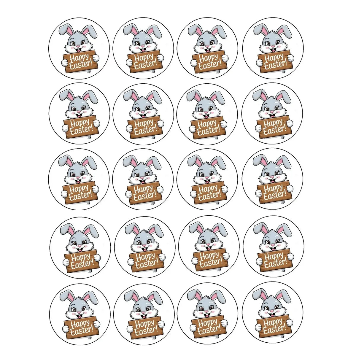 Easter Bunny Happy Easter Sign Edible Cookie & Cupcake Toppers – 20 Precut 20 precut topper designs.