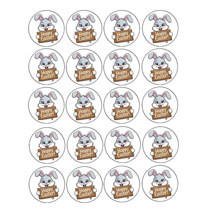 Easter Bunny Happy Easter Sign Edible Cookie & Cupcake Toppers – 20 Precut 20 precut topper designs.