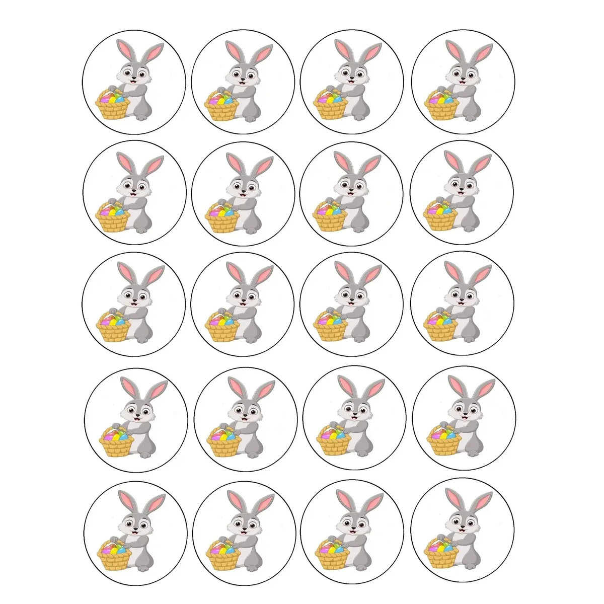 Easter Bunny with Basket Edible Cookie & Cupcake Toppers – 20 Precut 20 precut topper designs.
