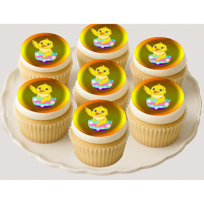 Easter Chick Edible Cookie & Cupcake Toppers – 20 Precut on decorated cupcakes.