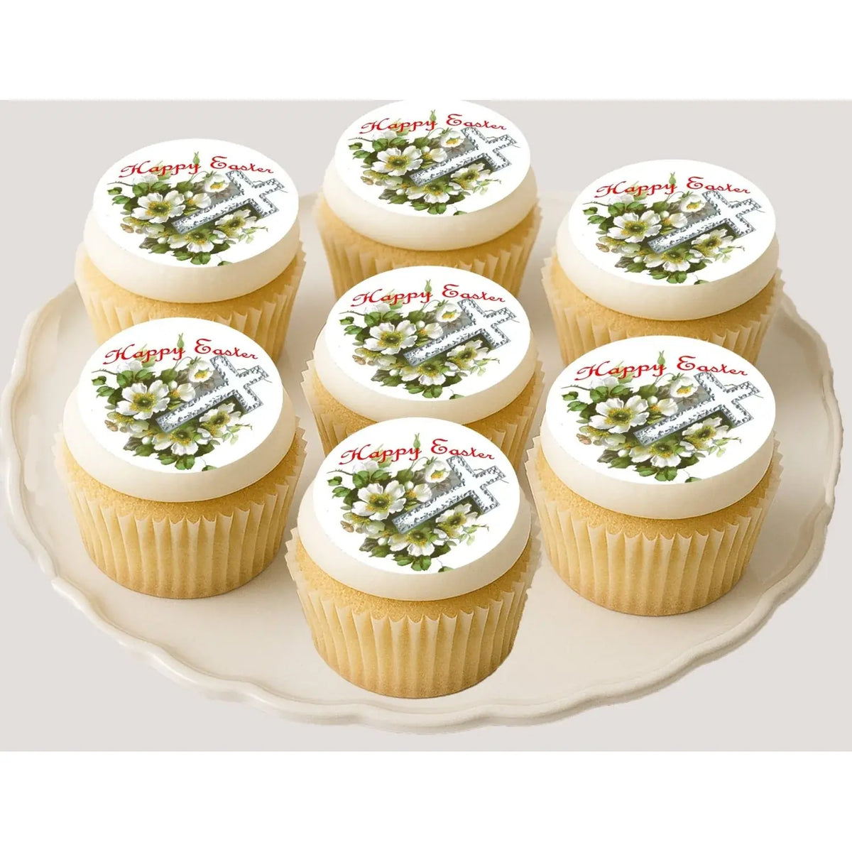 Easter Cross Edible Cookie & Cupcake Toppers – 20 Precut on decorated cupcakes.