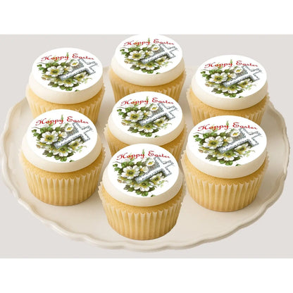 Easter Cross Edible Cookie & Cupcake Toppers – 20 Precut on decorated cupcakes.