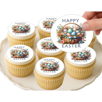 Easter Egg Basket Edible Cookie & Cupcake Toppers – 20 Precut on decorated cupcakes.