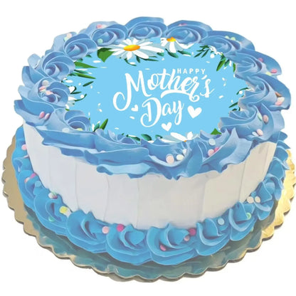 Mother's Day Daisies Edible Icing Cake Topper – 8-Inch Round on a round cake.