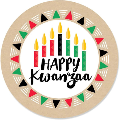 Kwanzaa Celebration Edible Icing Cake Topper – 8-Inch Round round topper design with seven candles.