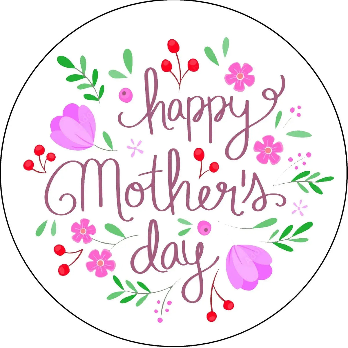 Mother's Day Beautiful Mom Edible Icing Cake Topper – 8-Inch Round round topper design.