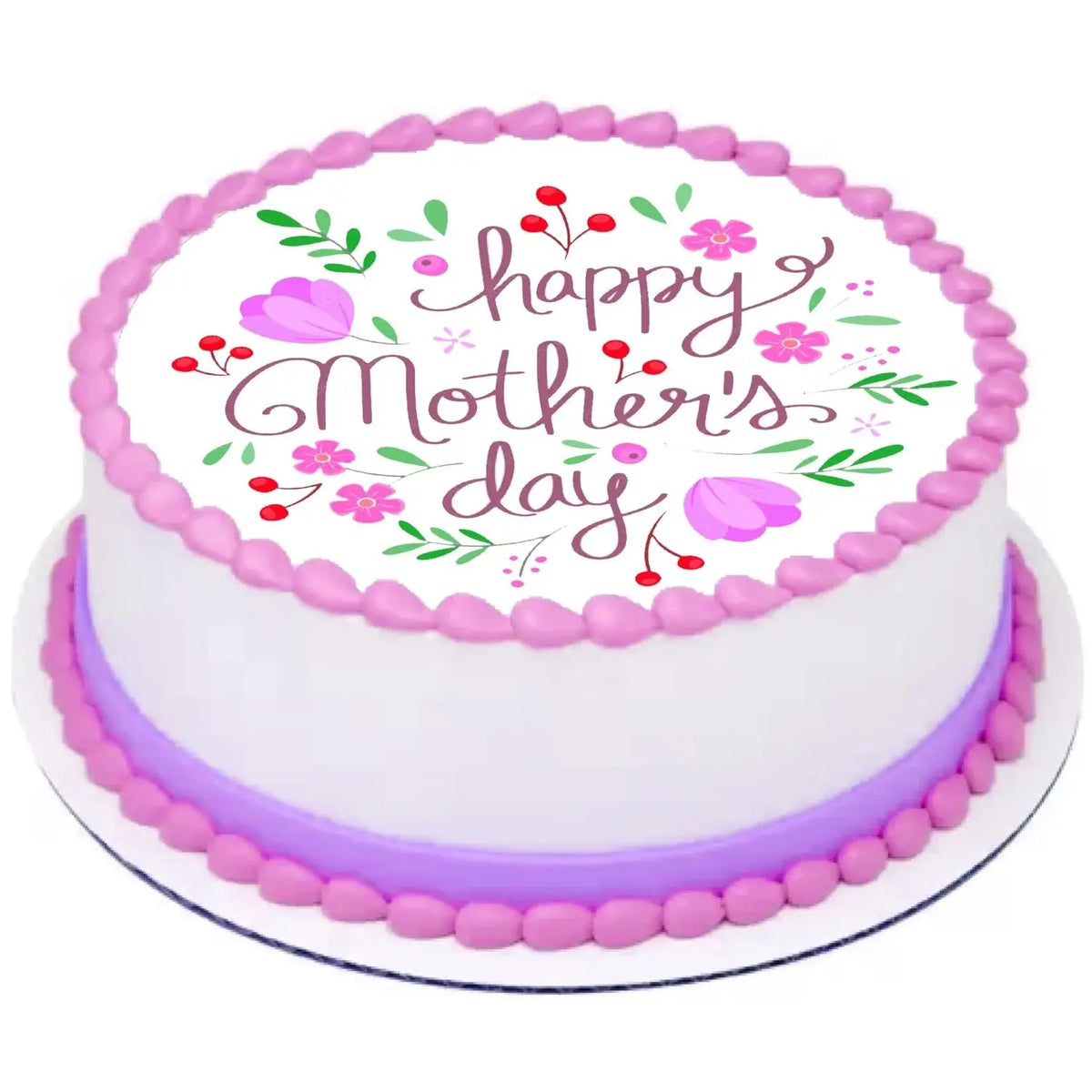 Mother's Day Beautiful Mom Edible Icing Cake Topper – 8-Inch Round on a round cake.