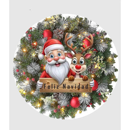 Feliz Navidad Santa Wreath Christmas edible icing round cake topper design.