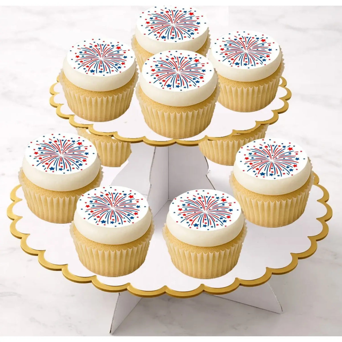 July 4th Fireworks Edible Cookie & Cupcake Toppers – 20 Precut on cupcakes.