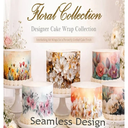 Floral Designs collection of seamless edible icing cake wraps in multiple flower designs.