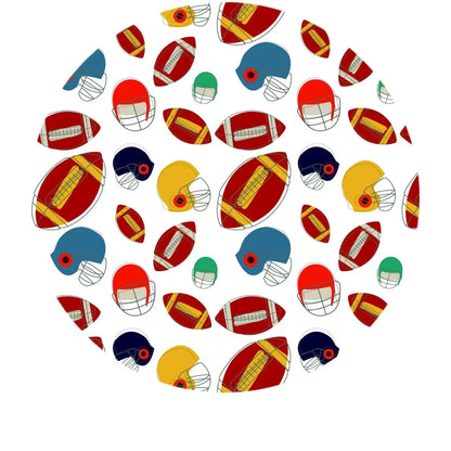 Football Game Edible Icing Cake Topper, round design with footballs and helmets.