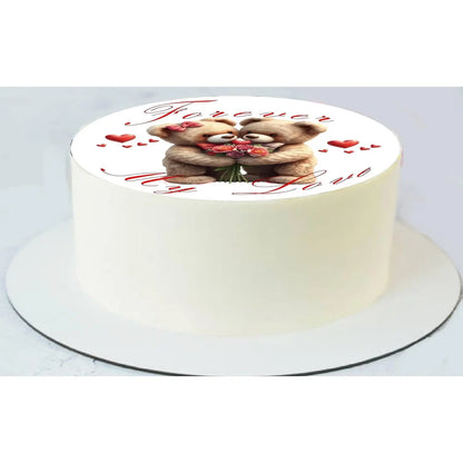 Forever My Love Anniversary Edible Icing Cake Topper – 8-Inch Round on a round cake.