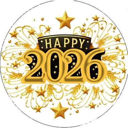 New Year's Edible Icing Cake Topper – Golden Celebration 8" Round round topper design.