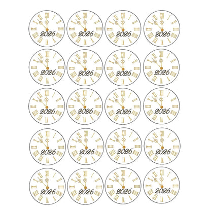 New Year's Edible Icing Cookie & Cupcake Toppers – Golden Clock, 20 Precut 20 precut topper designs.
