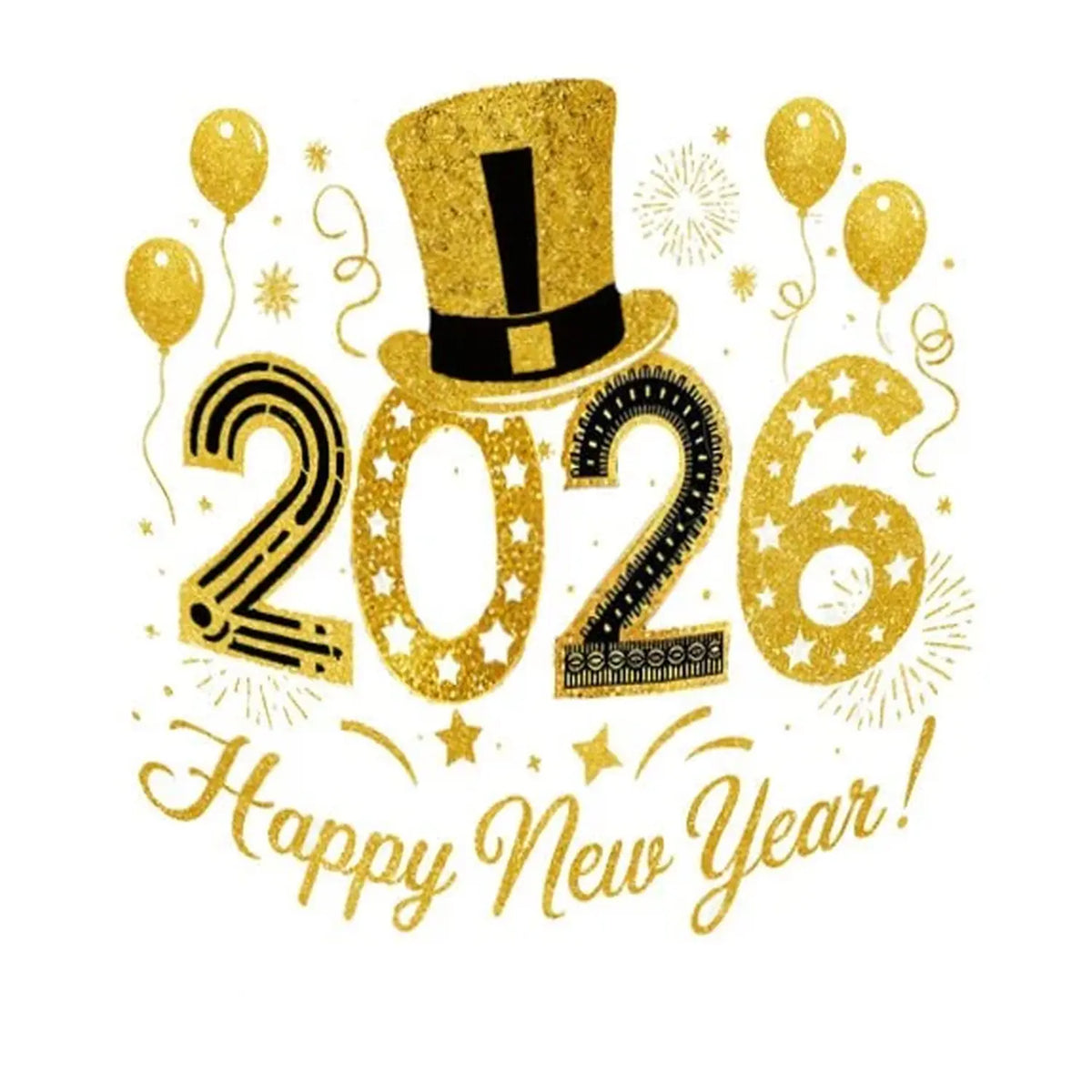 New Year's Edible Icing Cake Topper – Golden Top Hat 8" Round round topper design.