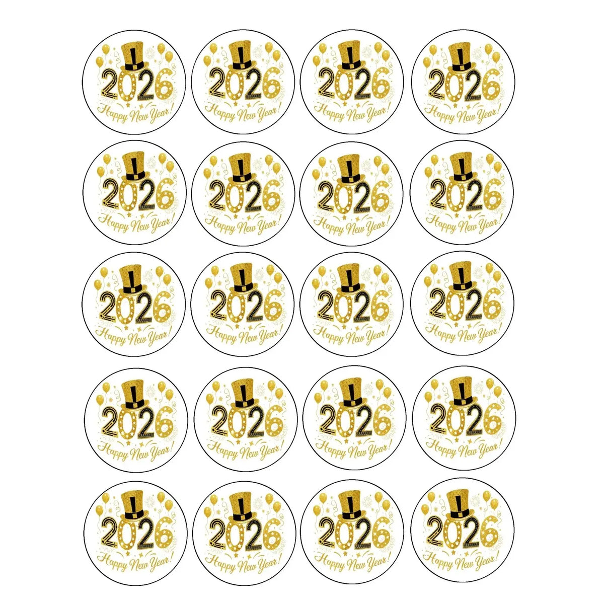 New Year's Edible Icing Cookie & Cupcake Toppers – Golden Top Hat, 20 Precut 20 precut topper designs.