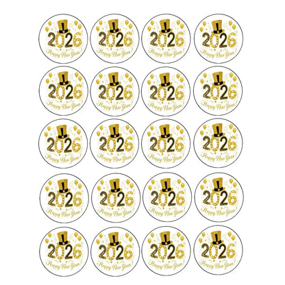 New Year's Edible Icing Cookie & Cupcake Toppers – Golden Top Hat, 20 Precut 20 precut topper designs.