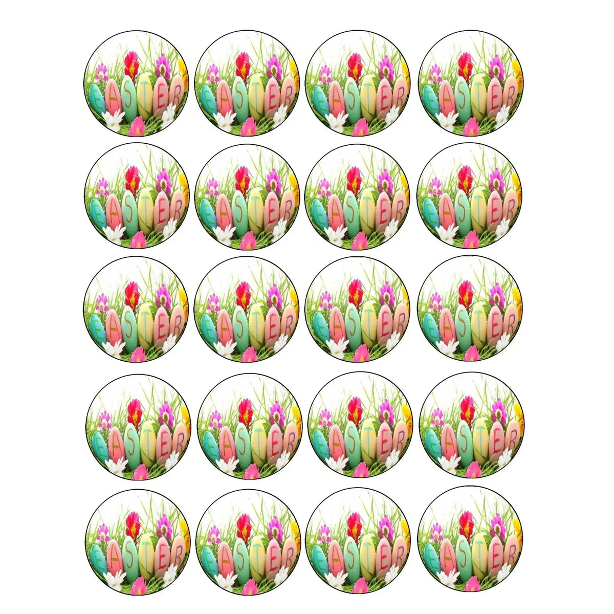Happy Easter Tulips Edible Cookie & Cupcake Toppers – 20 Precut 20 precut topper designs.