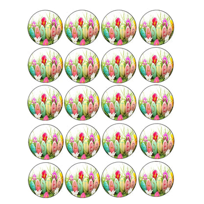 Happy Easter Tulips Edible Cookie & Cupcake Toppers – 20 Precut 20 precut topper designs.