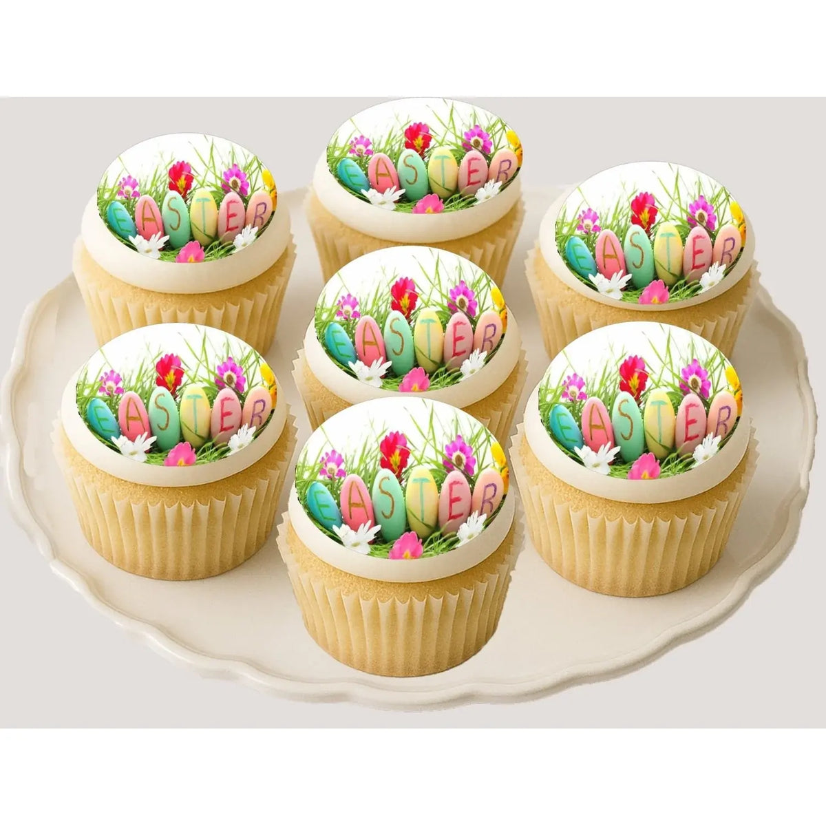 Happy Easter Tulips Edible Cookie & Cupcake Toppers – 20 Precut on decorated cupcakes.