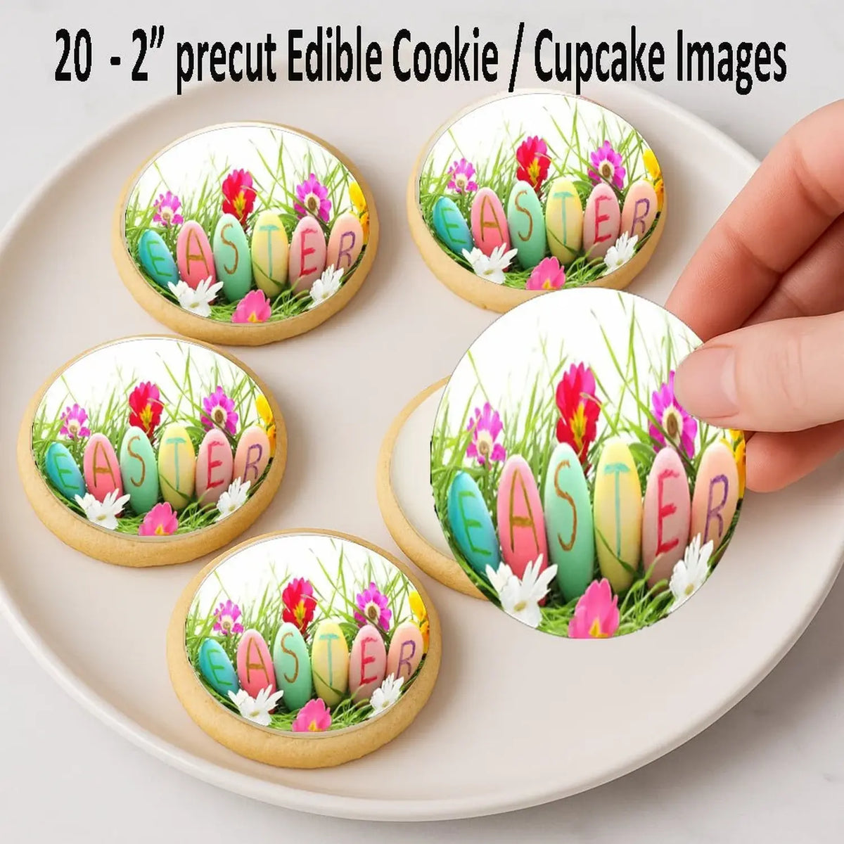 Happy Easter Tulips Edible Cookie & Cupcake Toppers – 20 Precut on decorated cookies.