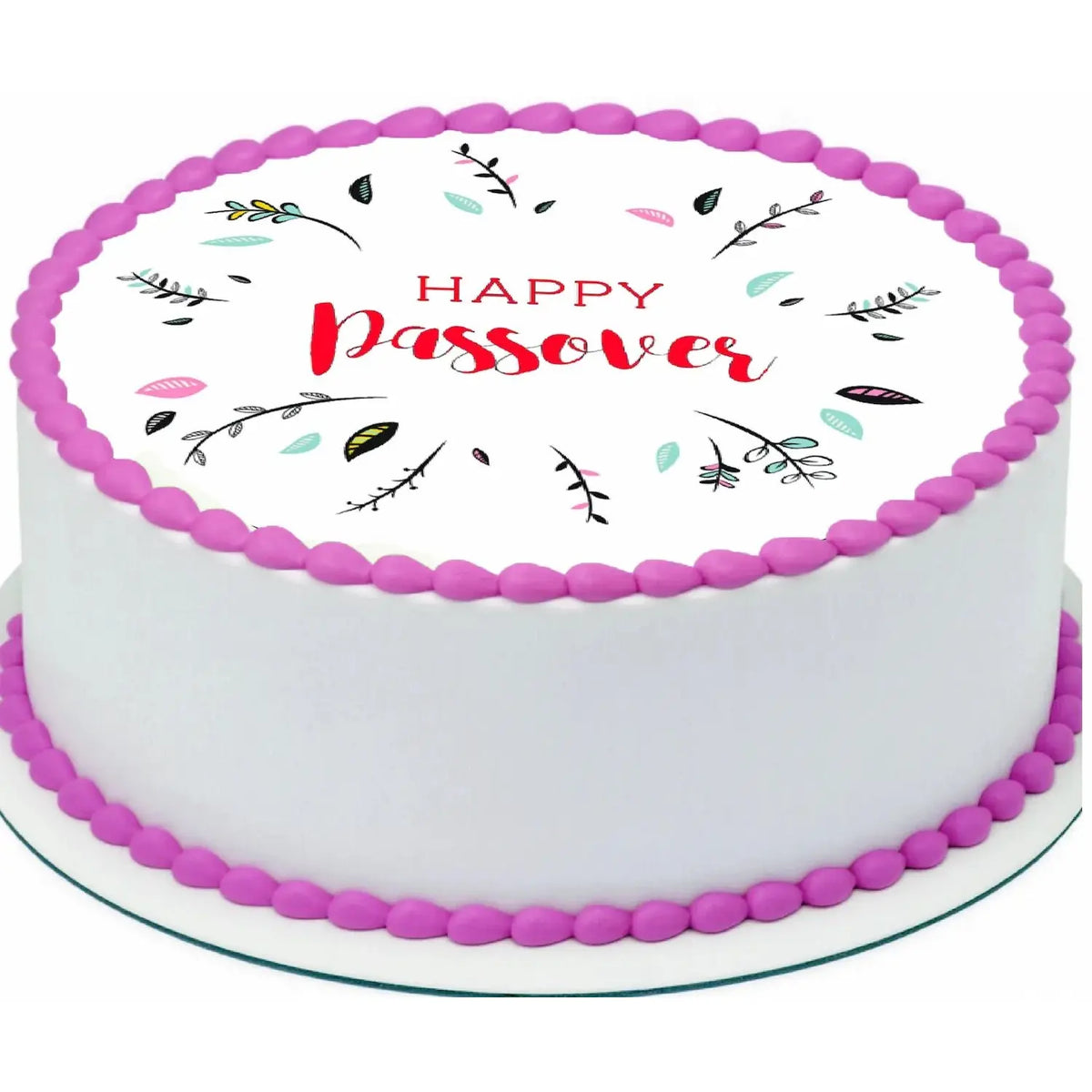 Happy Passover Edible Icing Cake Topper – 8-Inch Round shown on a round frosted cake.