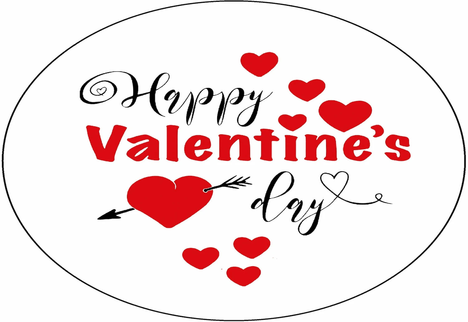 Edible image cake  topper with 'Happy Valentine's Day' text and red hearts and arrow.