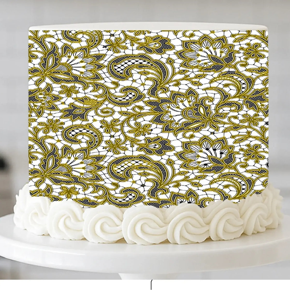 Heirloom Lace Antique Gold Lace seamless edible icing cake wrap | RA Pape