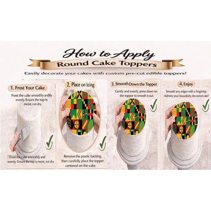 Juneteenth Bold and Beautiful Edible Icing Cake Topper – 8-Inch Round application instructions.