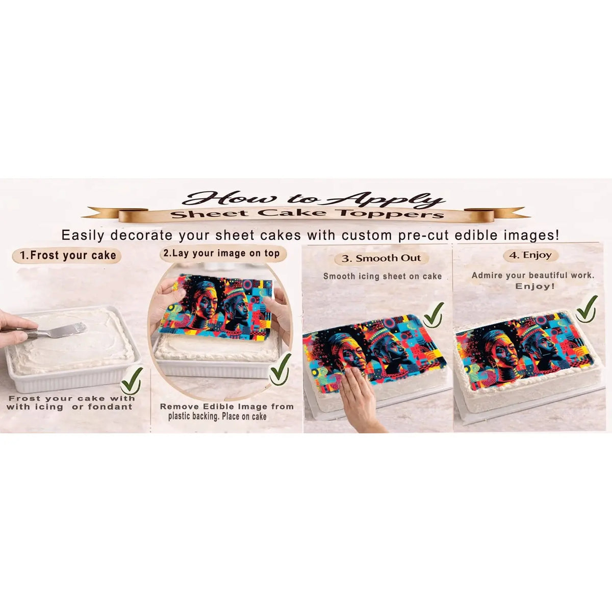 Juneteenth Strong and Powerful Edible Icing Sheet Cake Topper application instructions.