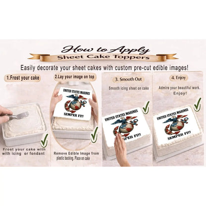 USMC Marine Semper Fi Edible Icing Sheet Cake Topper application instructions.
