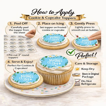 Mother's Day Daisies Edible Cookie & Cupcake Toppers – 20 Precut application instructions.