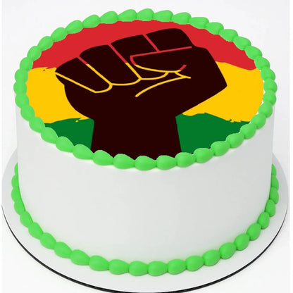 Juneteenth Equality for All Edible Icing Cake Topper – 8-Inch Round on a round frosted cake.