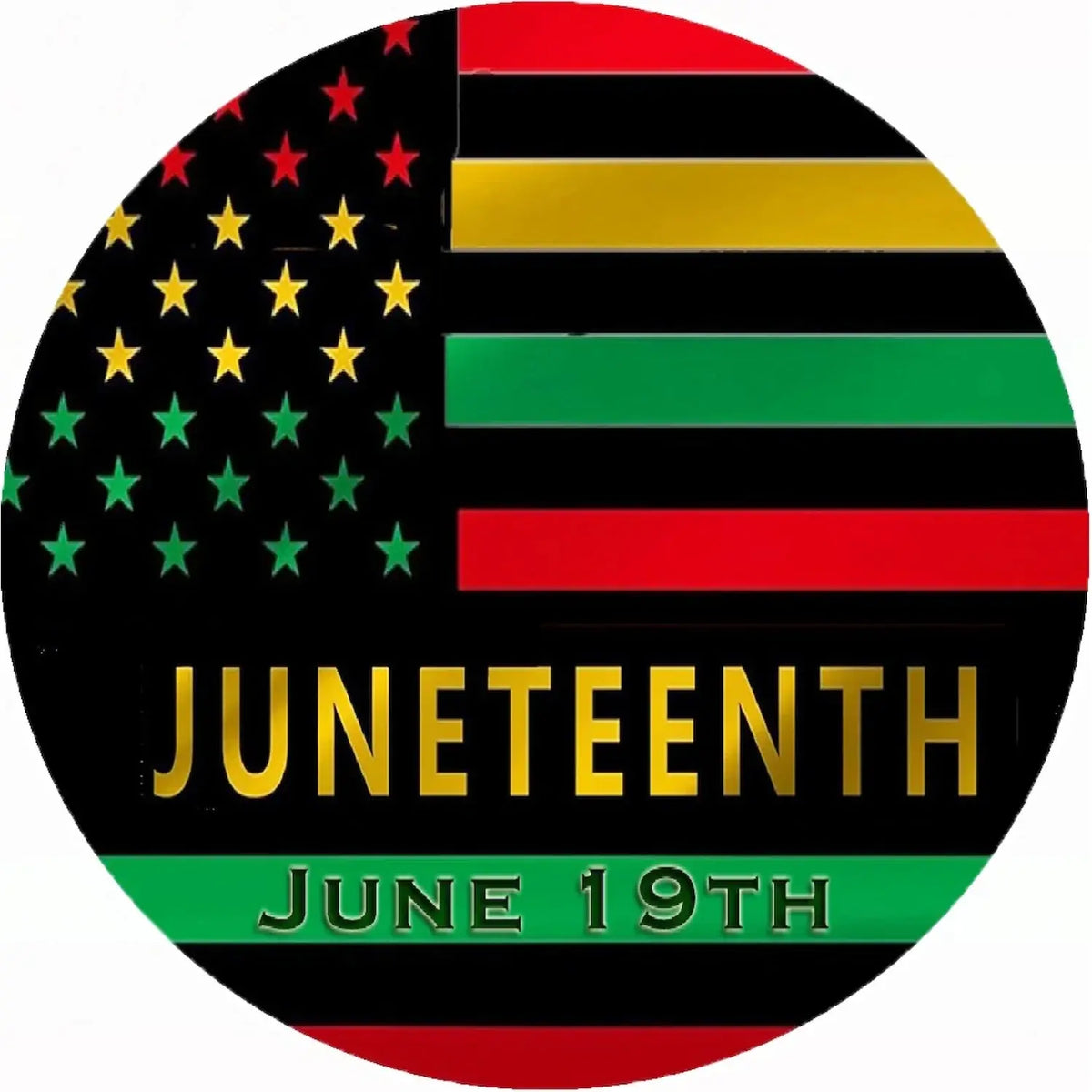 Juneteenth Pride Flag Edible Icing Cake Topper – 8-Inch Round precut round topper design.