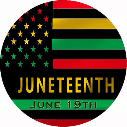 Juneteenth Pride Flag Edible Icing Cake Topper – 8-Inch Round precut round topper design.