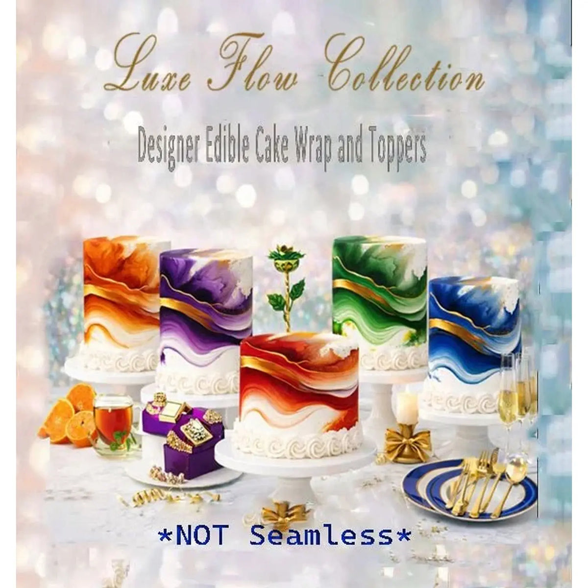 Luxe Flow design selection edible icing design displayed on cake | RA Pape