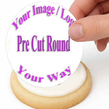 Custom photo edible cookie toppers printed as 20 precut 2-inch icing circles on a sheet