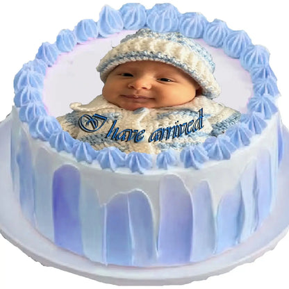 Large precut round edible icing image ready to apply to a cake