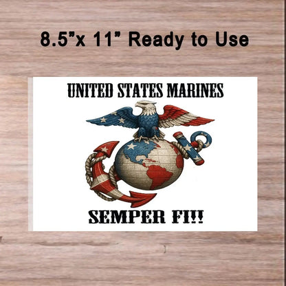 USMC Marine Semper Fi Edible Icing Sheet Cake Topper ready-to-use sheet topper.
