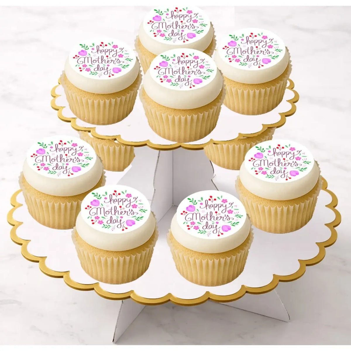 Mother's Day Beautiful Mom Edible Cookie & Cupcake Toppers – 20 Precut on cupcakes.
