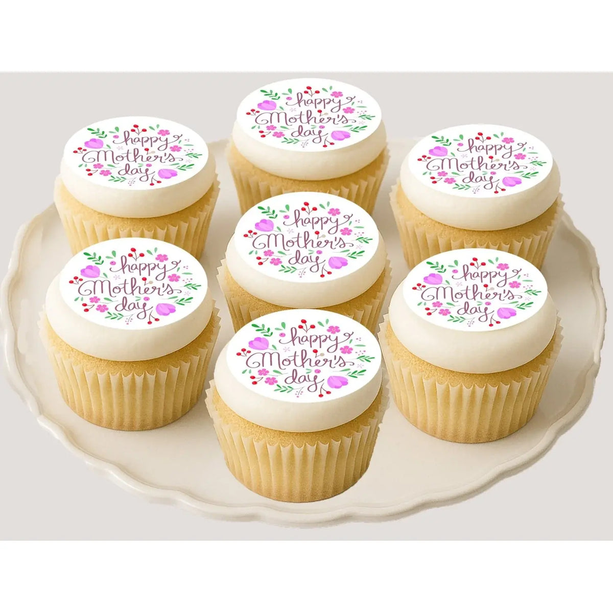 Mother's Day Beautiful Mom Edible Cookie & Cupcake Toppers – 20 Precut on cupcakes.