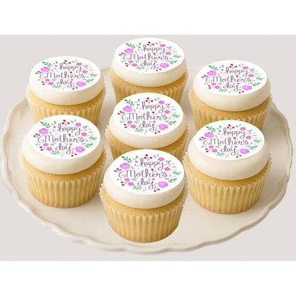 Mother's Day Beautiful Mom Edible Cookie & Cupcake Toppers – 20 Precut on cupcakes.