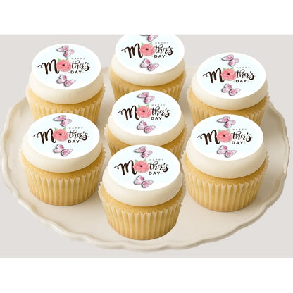 Mother's Day Butterflies Edible Cookie & Cupcake Toppers – 20 Precut on cupcakes.