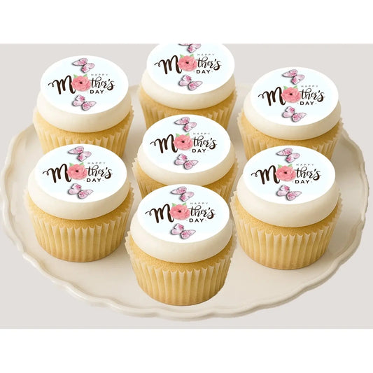 Mother's Day Butterflies Edible Cookie & Cupcake Toppers – 20 Precut on cupcakes.