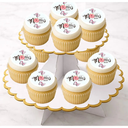 Mother's Day Butterflies Edible Cookie & Cupcake Toppers – 20 Precut on cupcakes.