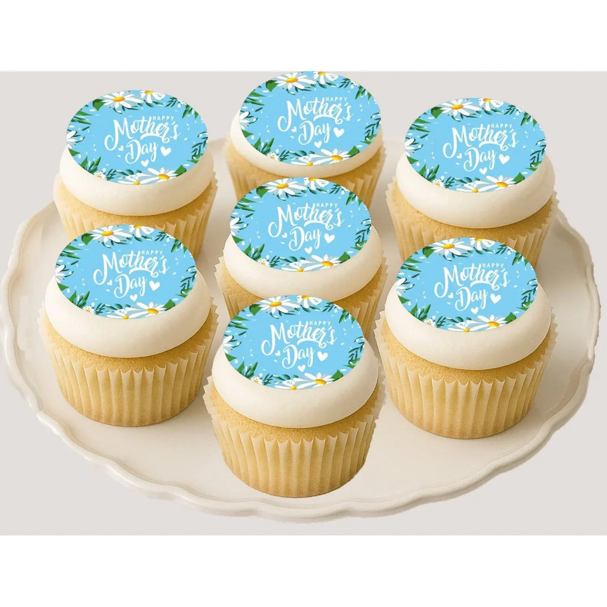 Mother's Day Daisies Edible Cookie & Cupcake Toppers – 20 Precut on cupcakes.