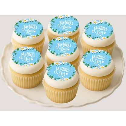 Mother's Day Daisies Edible Cookie & Cupcake Toppers – 20 Precut on cupcakes.