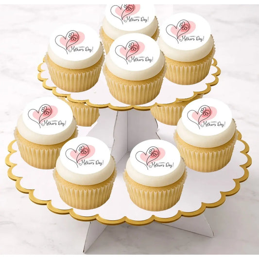 Mother's Day Heart Edible Cookie & Cupcake Toppers – 20 Precut on cupcakes.