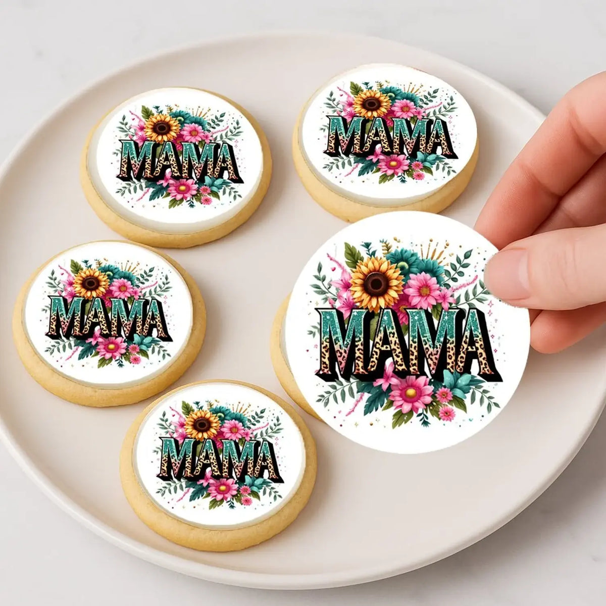 Mother's Day Mama Edible Cookie & Cupcake Toppers – 20 Precut on decorated cookies.